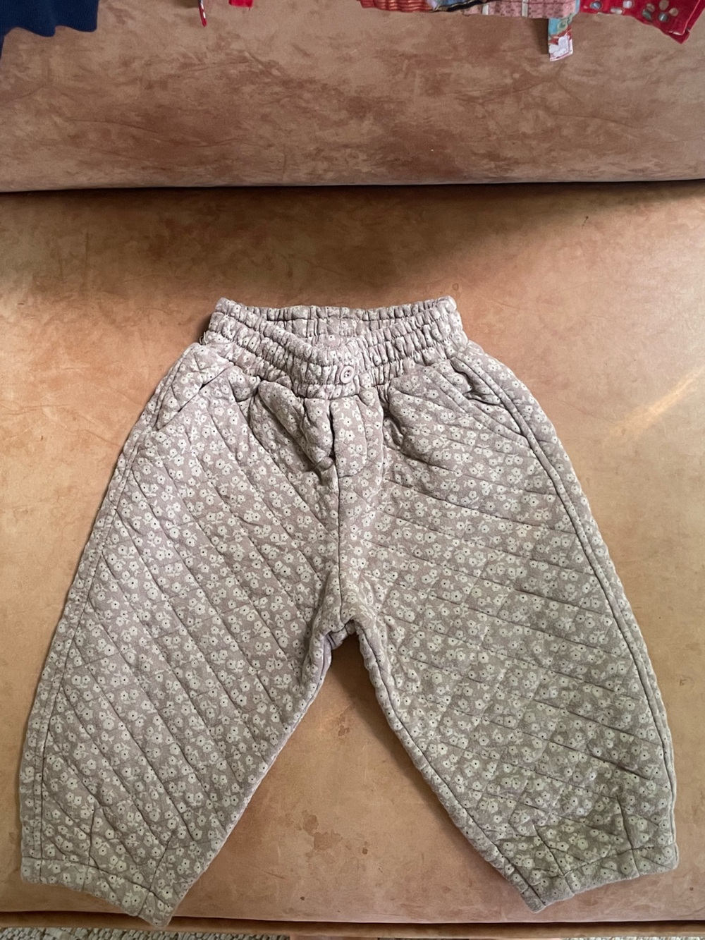 Zara Beige Floral Quilted Kids Pants